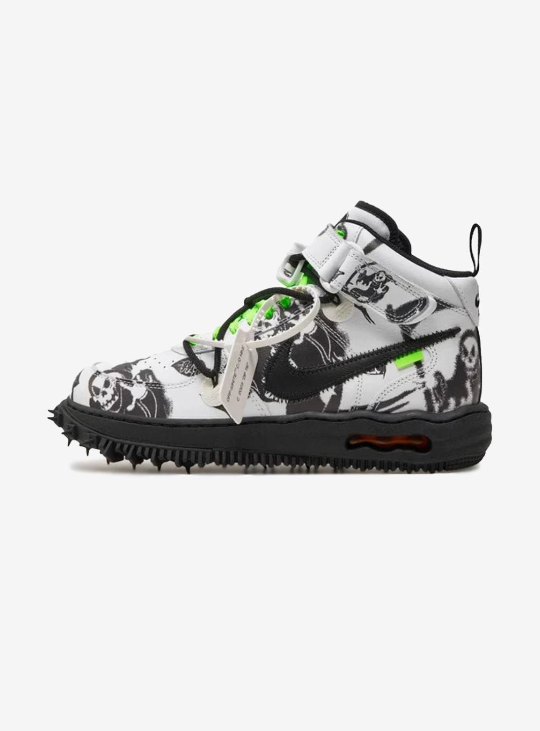 Nike Air Force 1 Mid Off-White Grim Reaper sneakers alte uomo e donna pelle bianco, vista laterale