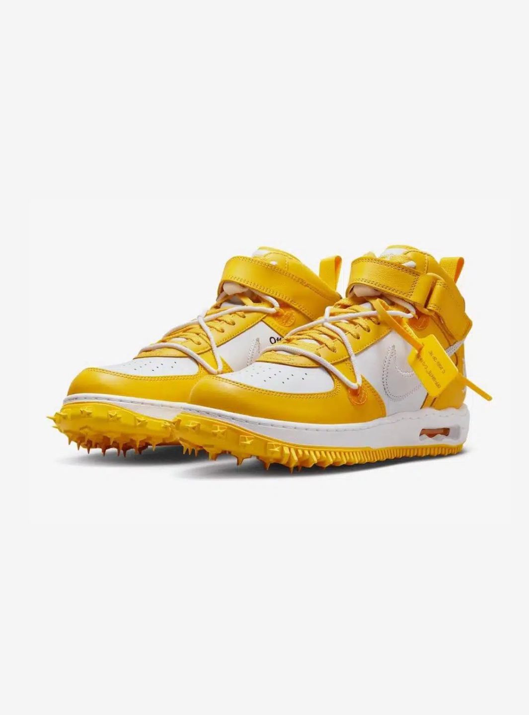 Nike Air Force 1 Mid Off-White Varsity Maize sneakers alte uomo e donna pelle bianco giallo, vista frontale