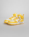 Nike Air Force 1 Mid Off-White Varsity Maize sneakers alte uomo e donna pelle bianco giallo, vista dall'alto