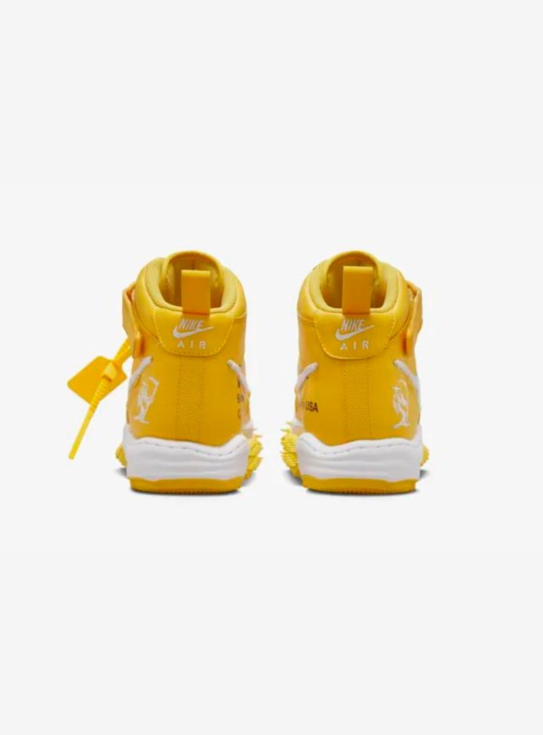 Nike Air Force 1 Mid Off-White Varsity Maize sneakers alte uomo e donna pelle bianco giallo, dettaglio suola