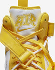 Nike Air Force 1 Mid Off-White Varsity Maize sneakers alte uomo e donna pelle bianco giallo, vista laterale