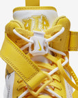 Nike Air Force 1 Mid Off-White Varsity Maize sneakers alte uomo e donna pelle bianco giallo, dettaglio tallone