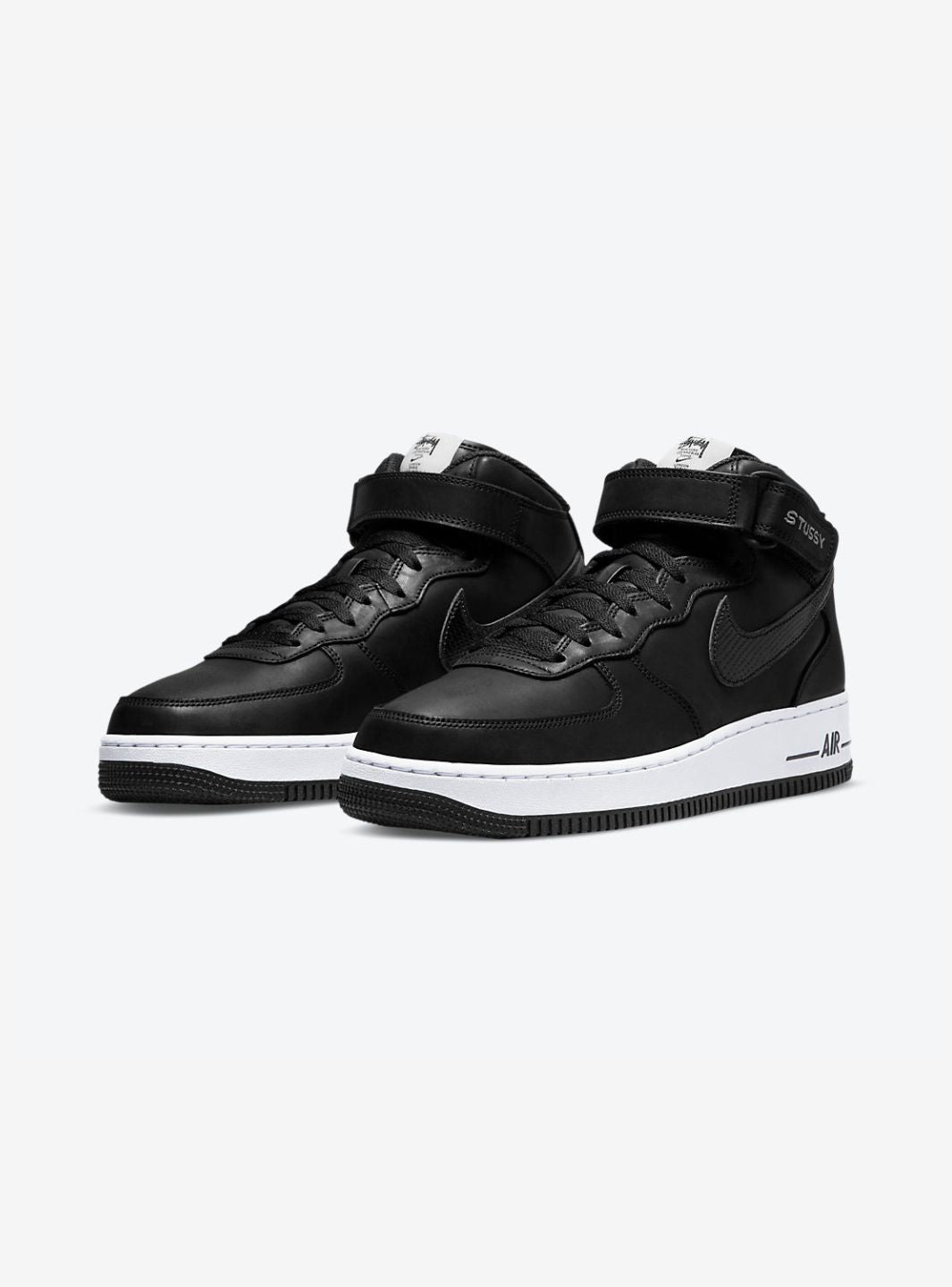 Nike Air Force 1 Mid Stussy Black White sneakers alte uomo e donna pelle bianco nero, vista frontale