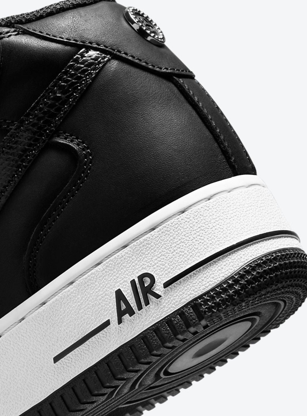 Nike Air Force 1 Mid Stussy Black White sneakers alte uomo e donna pelle bianco nero, dettaglio tomaia