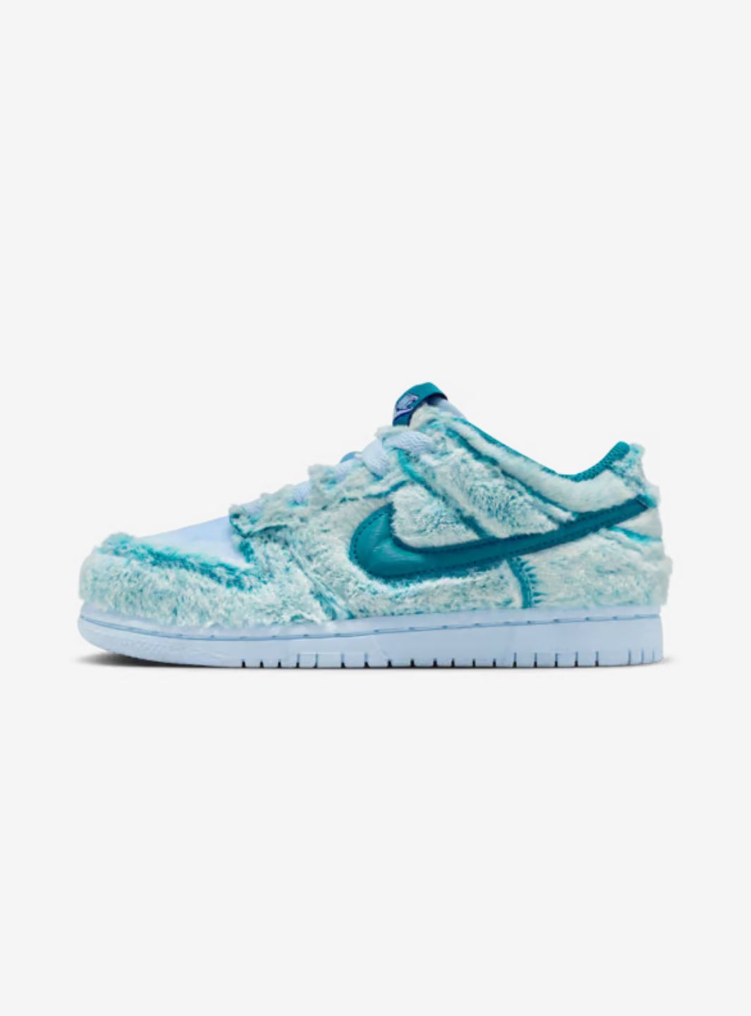 Nike Dunk Low Abominable Snowman sneakers basse bambino in pelle blu verde, vista laterale