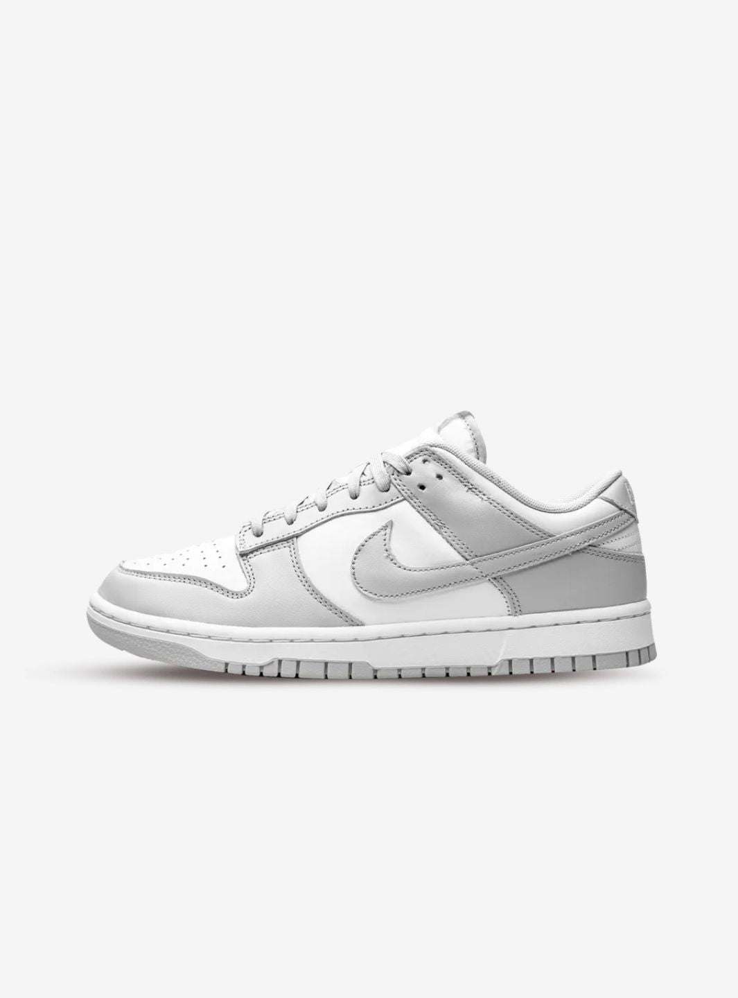 Nike Dunk Low Gray Fog sneakers basse uomo e donna in pelle grigio, vista laterale