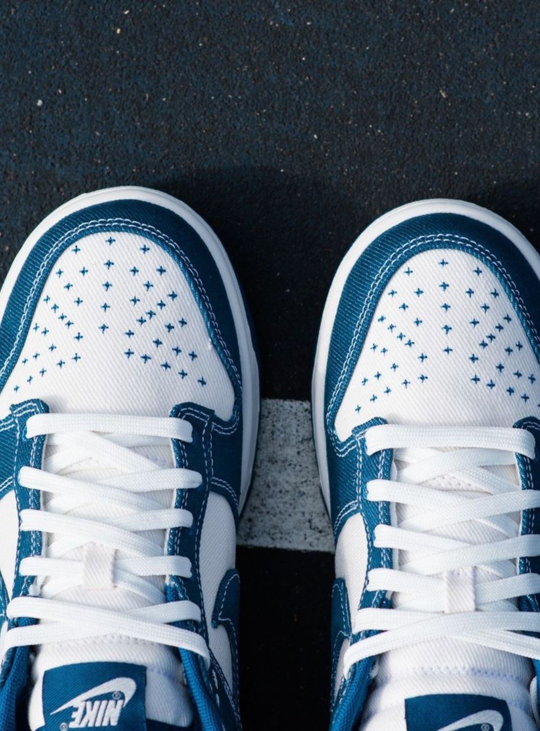 Nike Dunk Low Industrial Blue Sashiko sneakers basse uomo e donna in pelle blu, vista frontale