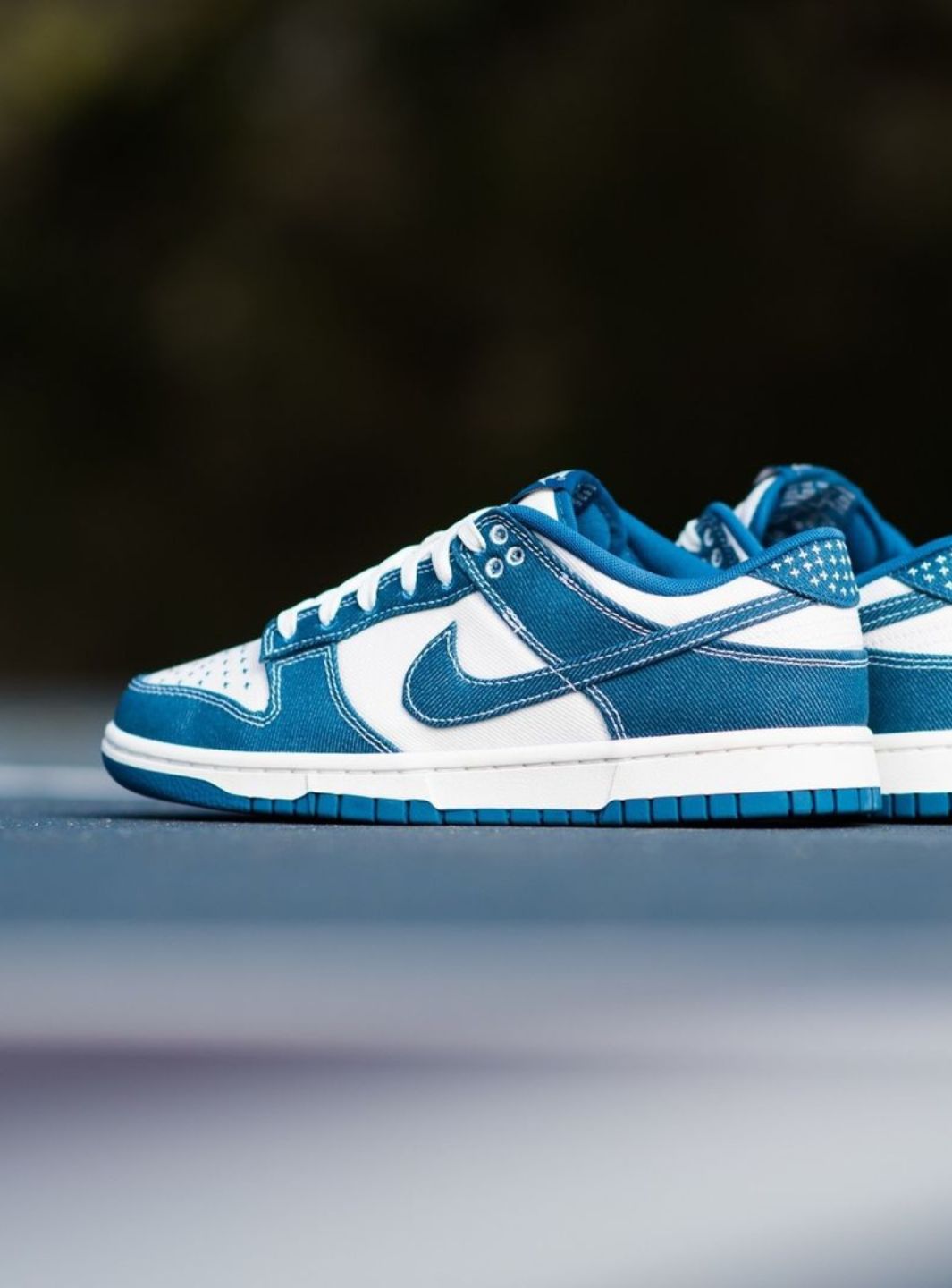 Nike Dunk Low Industrial Blue Sashiko sneakers basse uomo e donna in pelle blu, vista posteriore