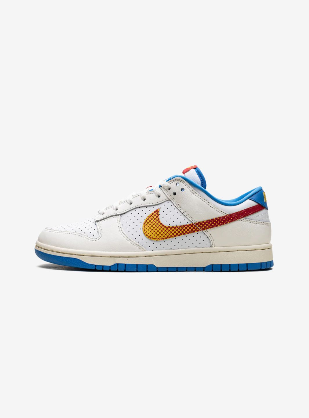 Nike Dunk Low Retro Pop Art Sail Photo Blue sneakers basse uomo e donna in pelle bianco blu, vista laterale