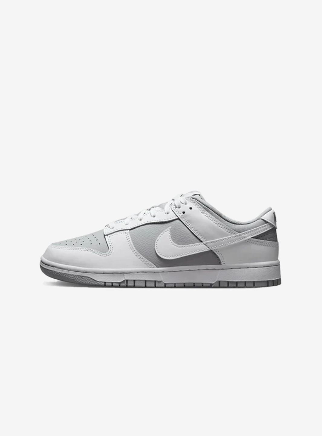 Nike Dunk Low Retro White Grey sneakers basse uomo e donna in pelle bianco grigio, vista laterale