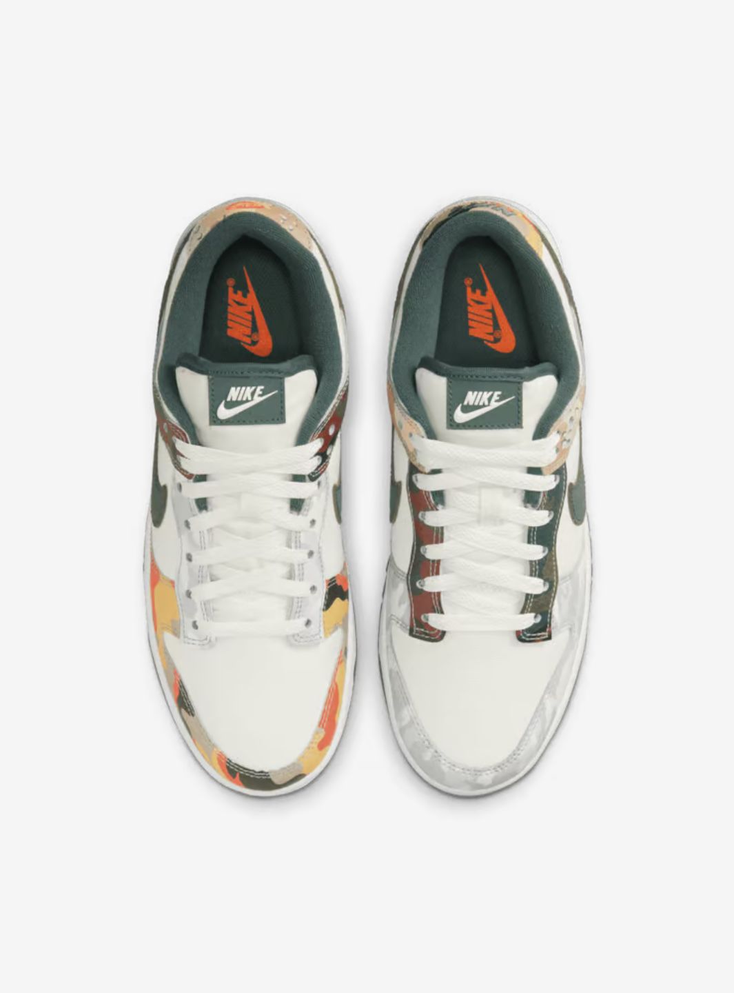 Nike Dunk Low Sail Multi-Camo sneakers basse uomo e donna in pelle bianco, vista posteriore