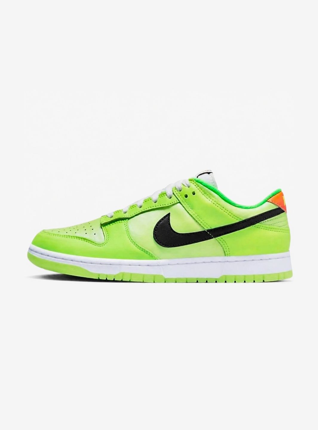 Nike Dunk Low Splash Volt sneakers basse uomo e donna in pelle giallo fluo, vista laterale