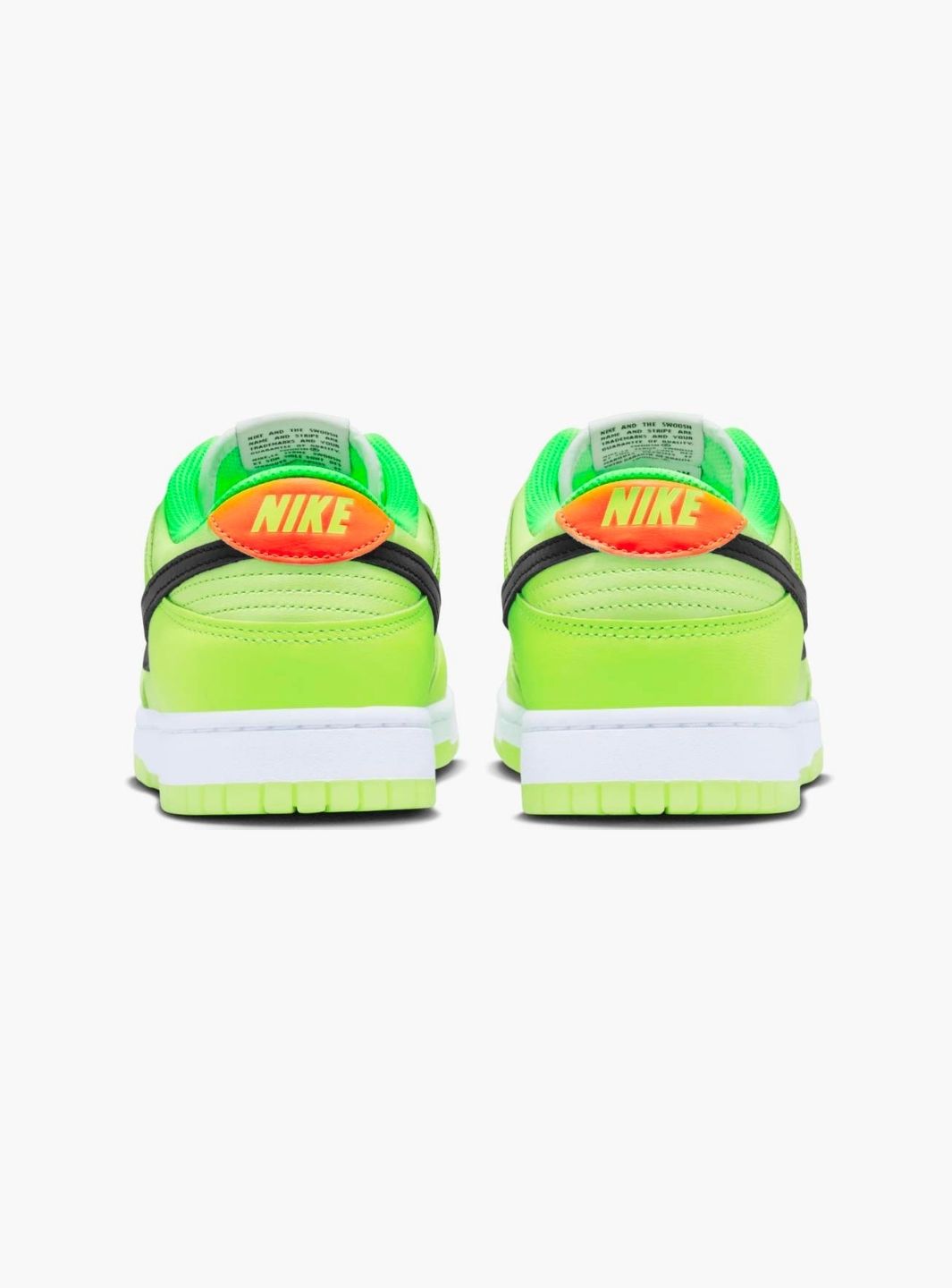 Nike Dunk Low Splash Volt sneakers basse uomo e donna in pelle giallo fluo, vista posteriore