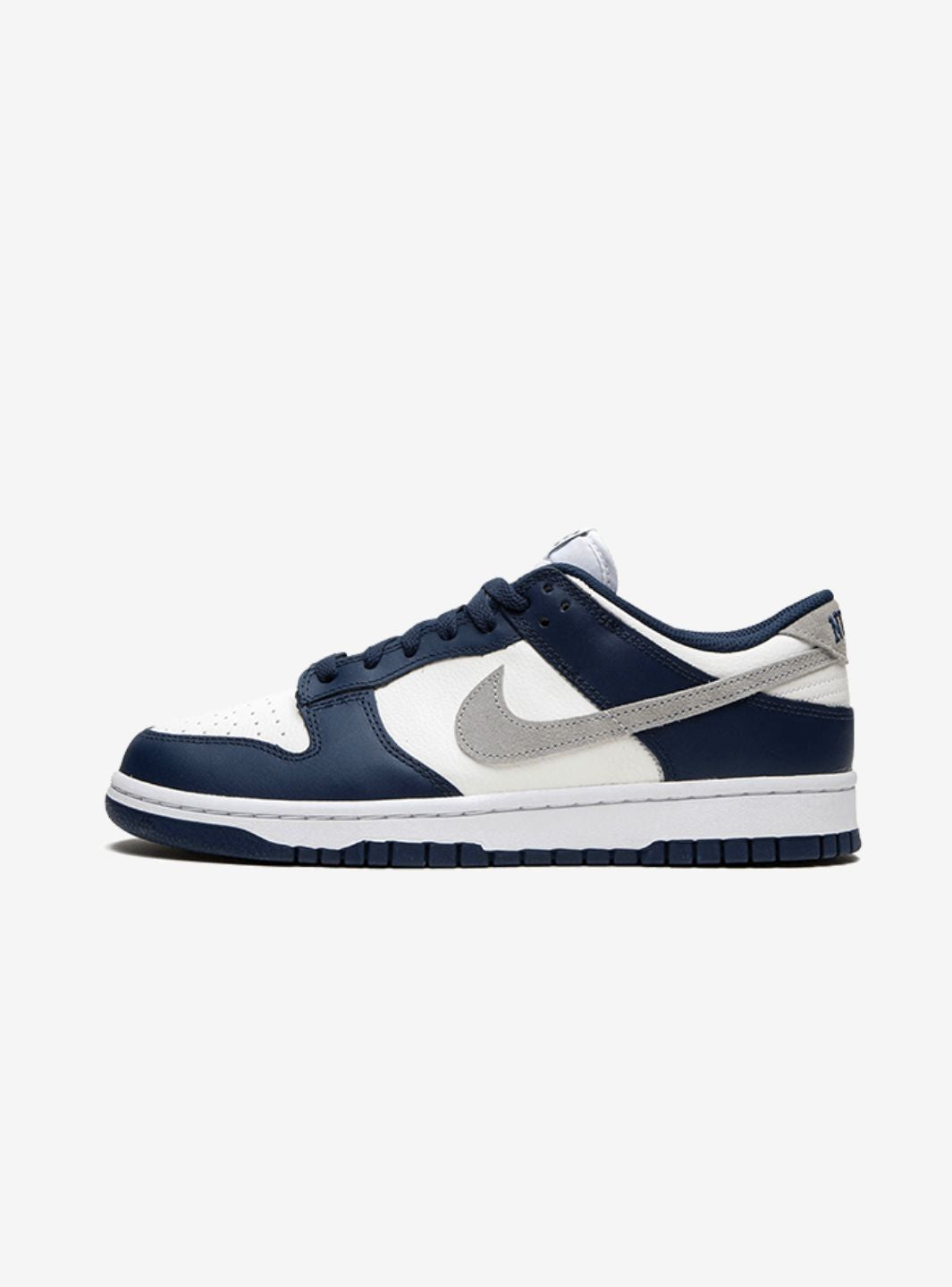 Nike Dunk Low Summit White Midnight Navy sneakers basse uomo e donna in pelle bianco blu, vista laterale