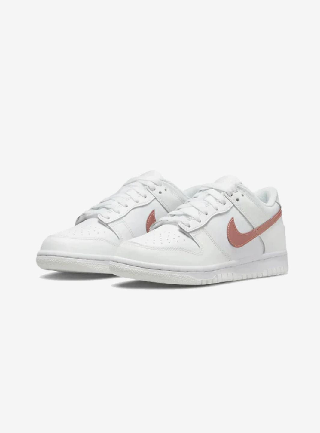 Nike Dunk Low White Pink sneakers basse bambino in pelle bianco rosa, vista frontale