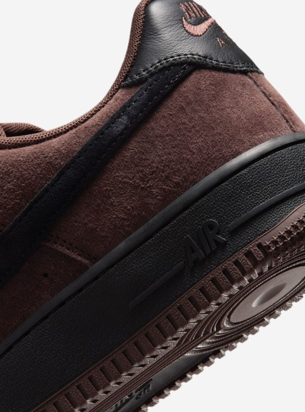 Nike Air Force 1 Low Light Chocolate Black sneakers basse uomo e donna pelle nero marrone, dettaglio tallone
