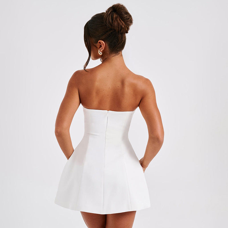 Abito mini donna bustier – taglio strutturato, gonna svasata a trapezio