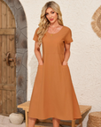 Vestito Maxi Sussie Donna Cotone – Vestito Estivo Girocollo, Taglio Ampio e Tasche Comode