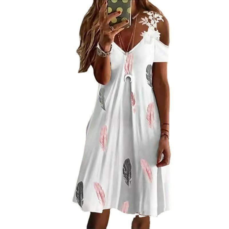 Abito mini donna spalle scoperte – scollo a V, taglio fluido a trapezio
