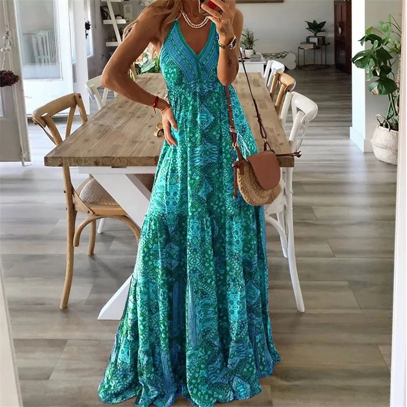 Abito lungo donna in tessuto leggero, stile boho