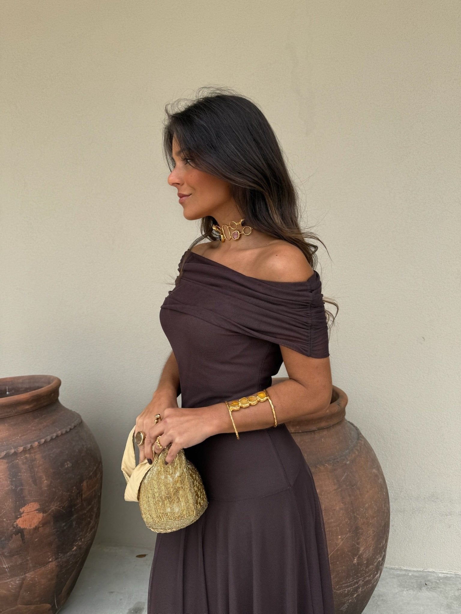 Abito lungo donna in tessuto leggero, senza maniche — vista 7