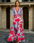 Abito lungo donna in tessuto leggero, scollo a V — vista 4