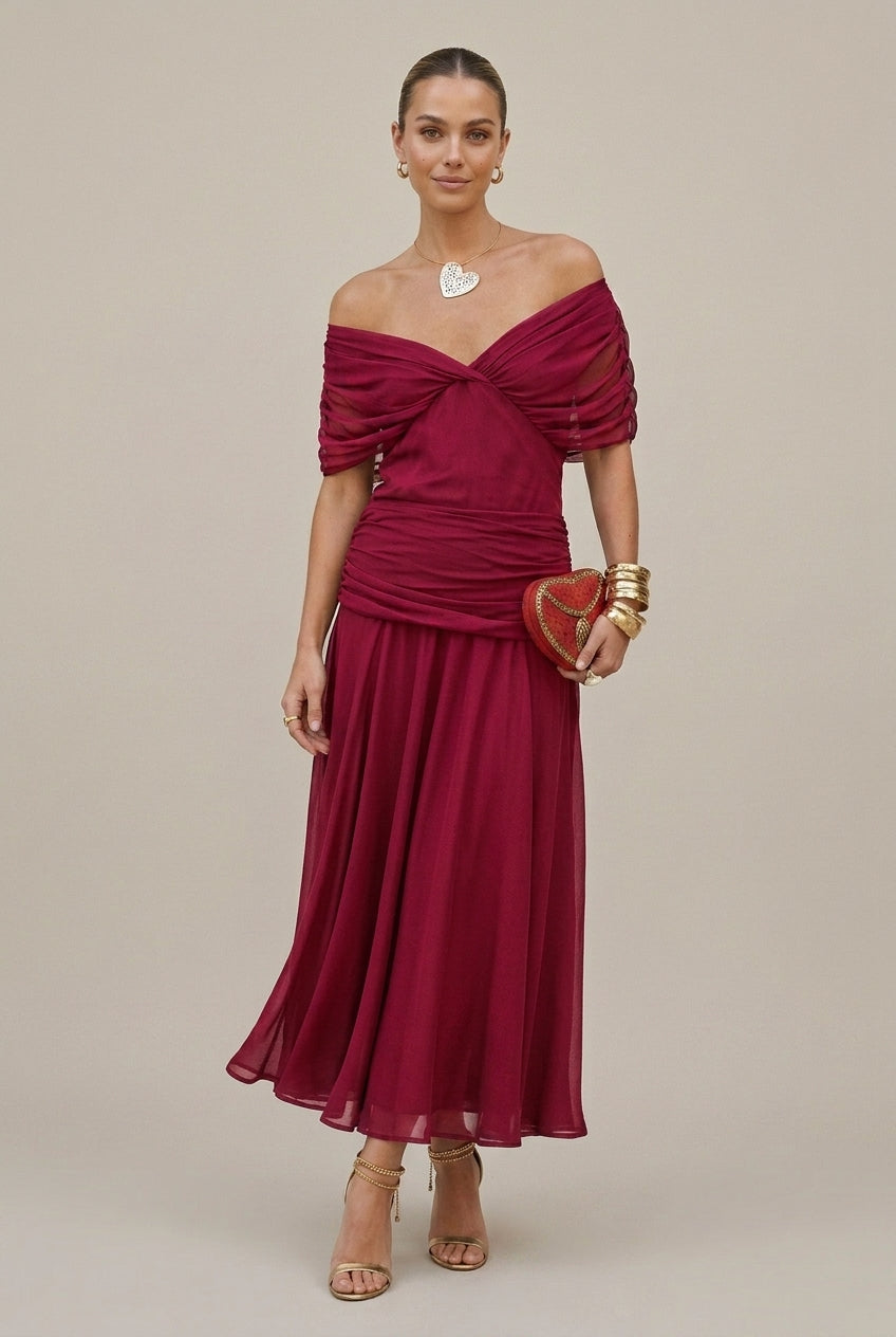 Abito lungo donna in chiffon, scollo a V — vista 5