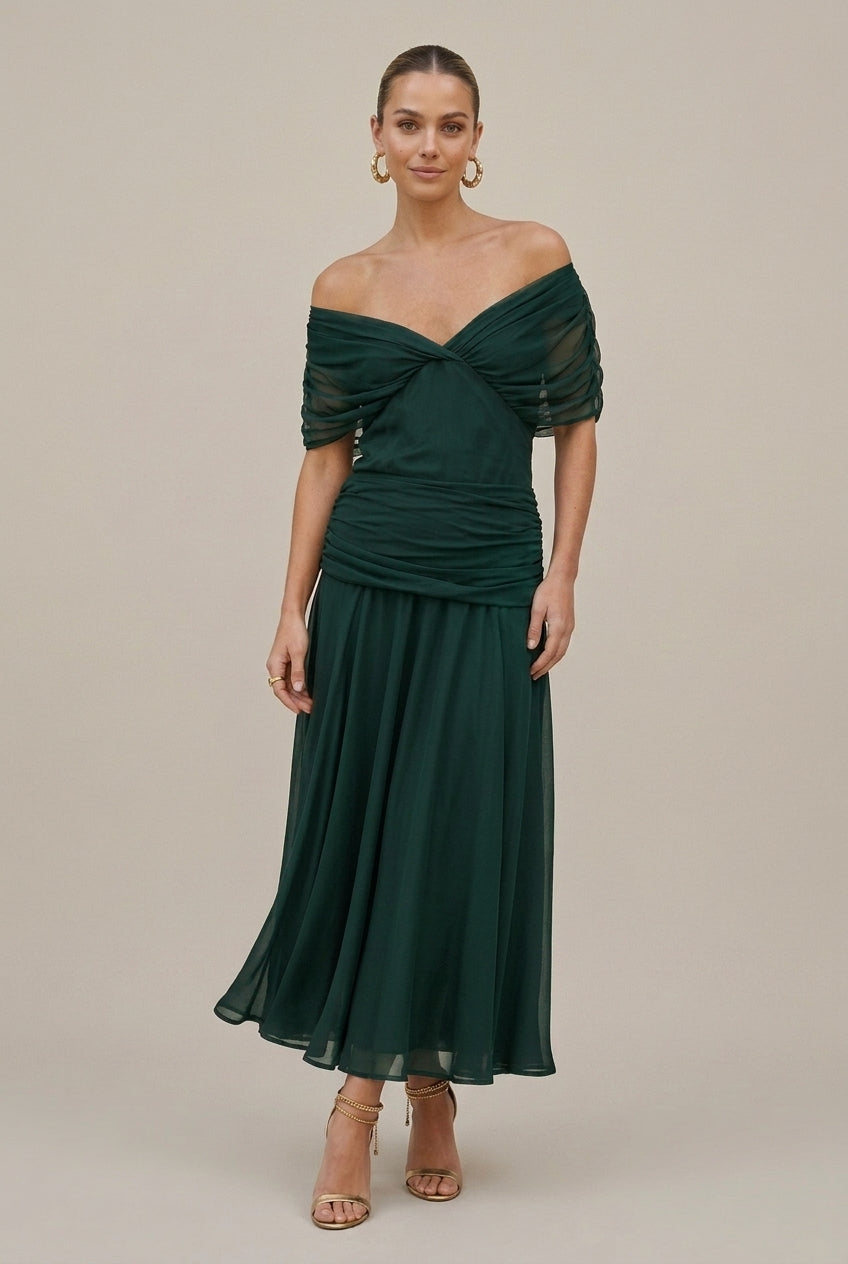 Abito lungo donna in chiffon, scollo a V — vista 6