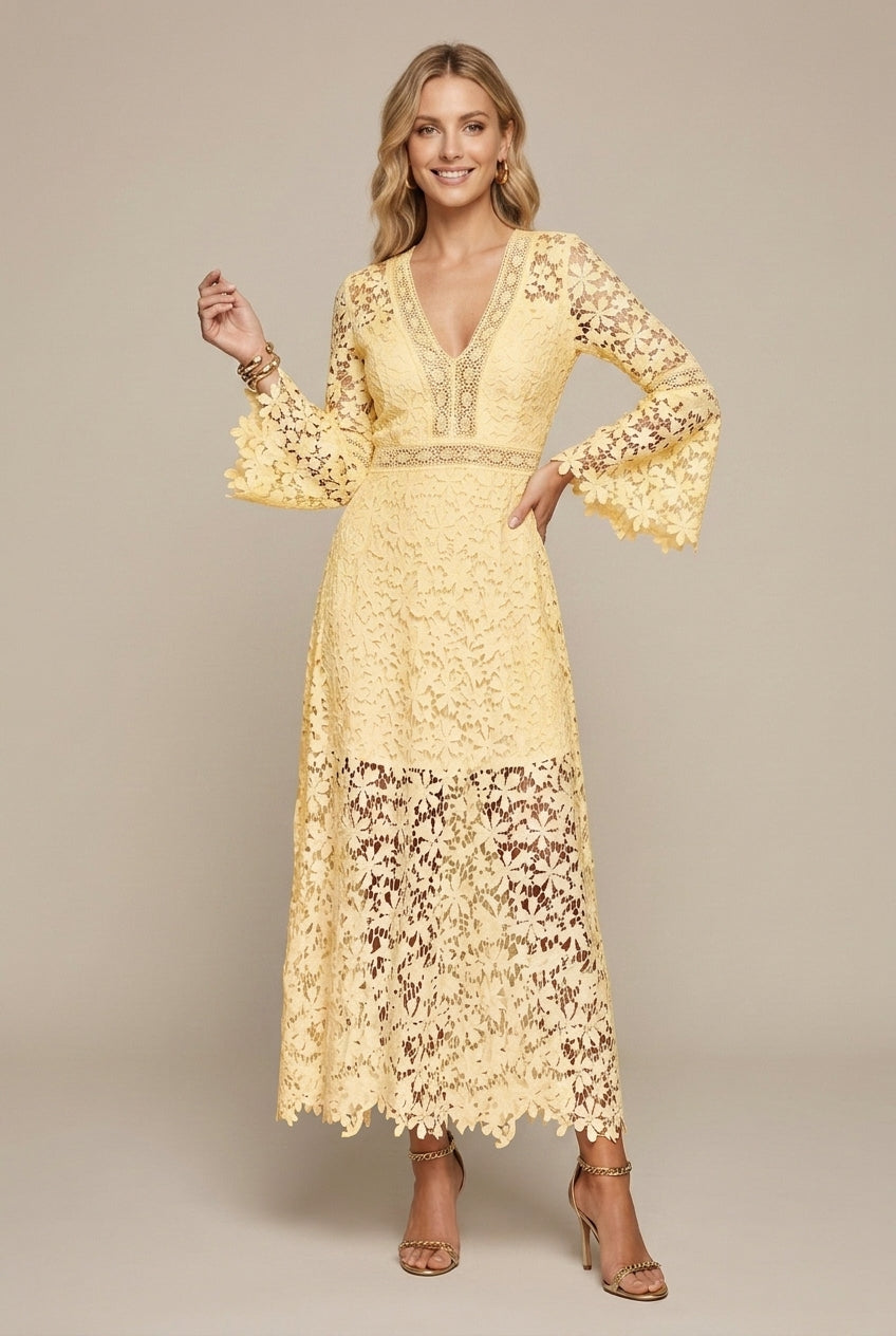 Abito lungo donna in pizzo, scollo a V — vista 5