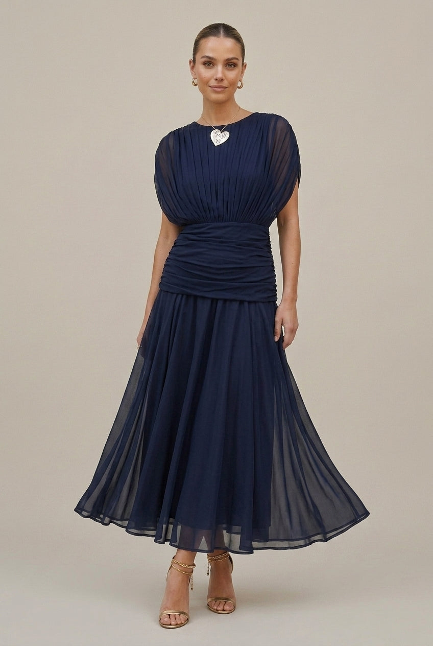 Abito lungo donna in chiffon, scollo a V — vista 7