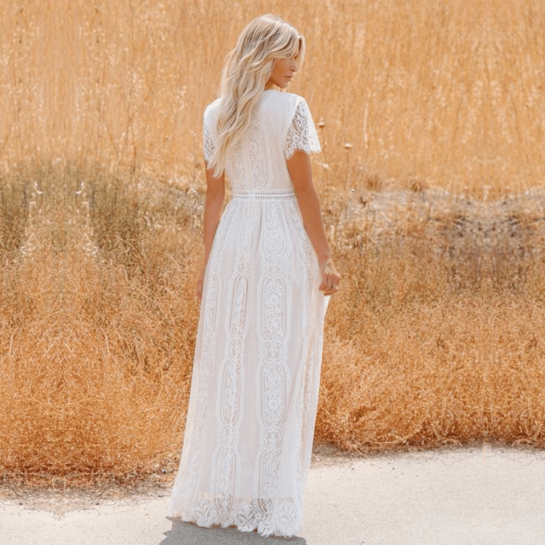Abito da Cerimonia Bianco in Pizzo Lungo - Vestito da Sposa | Sildora