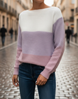 Maglione donna maniche lunghe color block casual