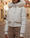 Giacca Piumino Donna con Cappuccio Pelliccia Sintetica Materiale Impermeabile