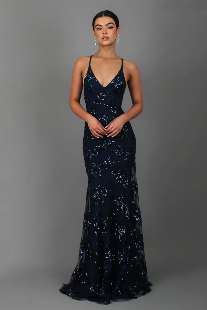 Abito lungo donna in tessuto leggero, scollo a V